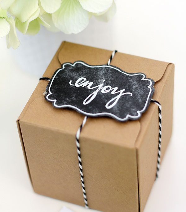 chalkboard tags and twine wrapped gift